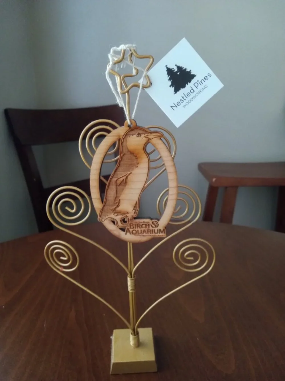 San Diego Aquarium PENGUIN 🐧solid hardwood ornament ~ Nestled Pines woodworking